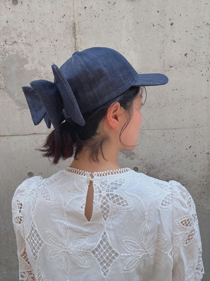 denim ribbon cap