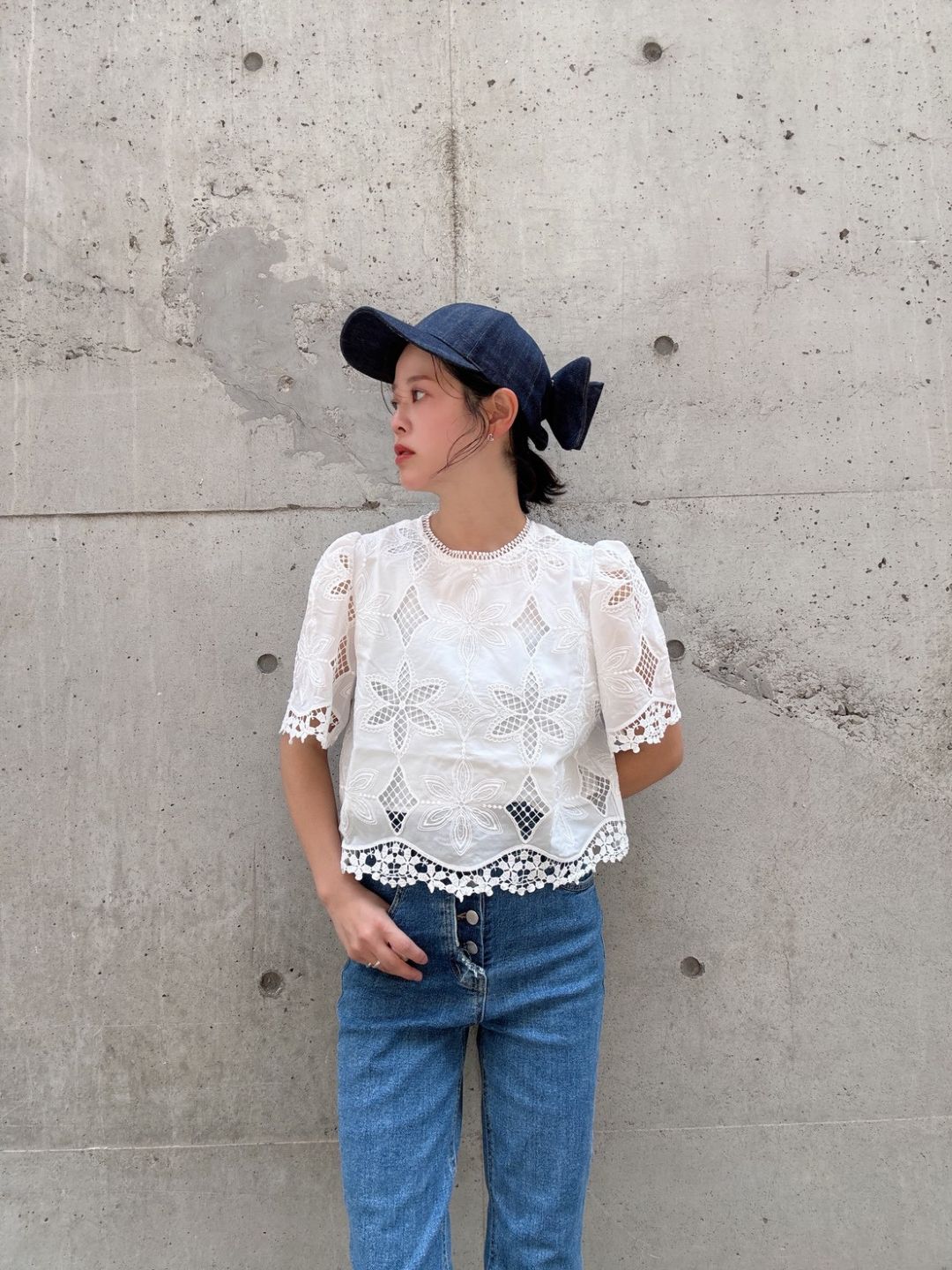 denim ribbon cap