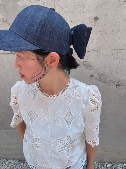 denim ribbon cap