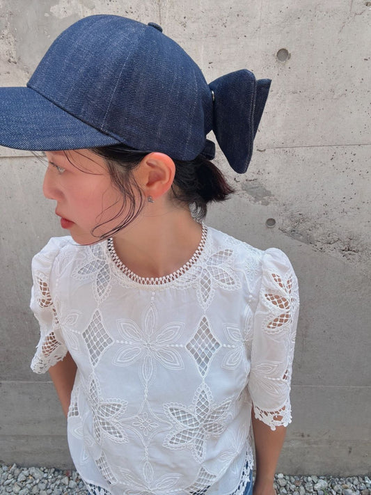 denim ribbon cap