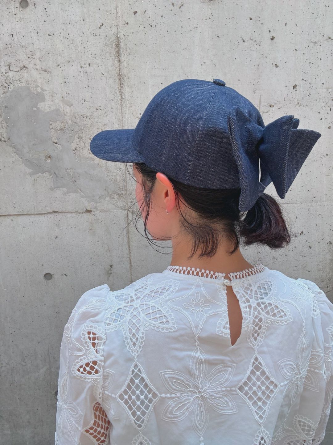 denim ribbon cap