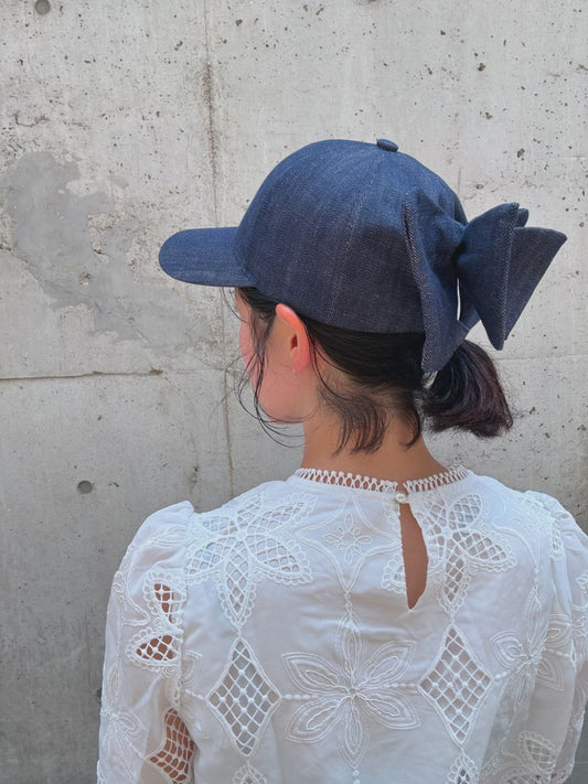 denim ribbon cap