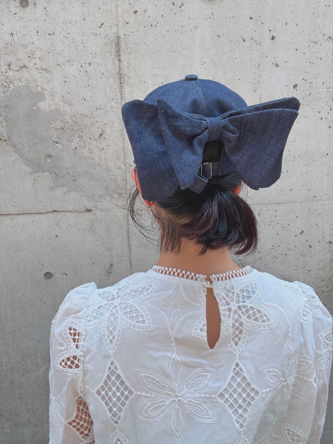 denim ribbon cap