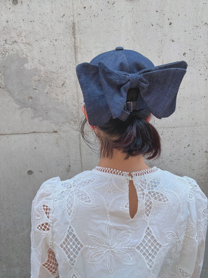 denim ribbon cap
