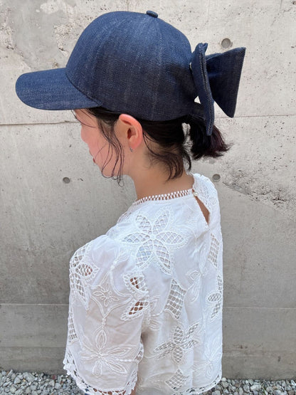 denim ribbon cap