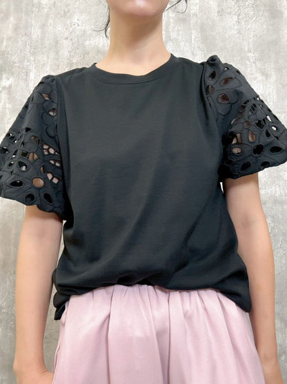 cut work puff sleeve