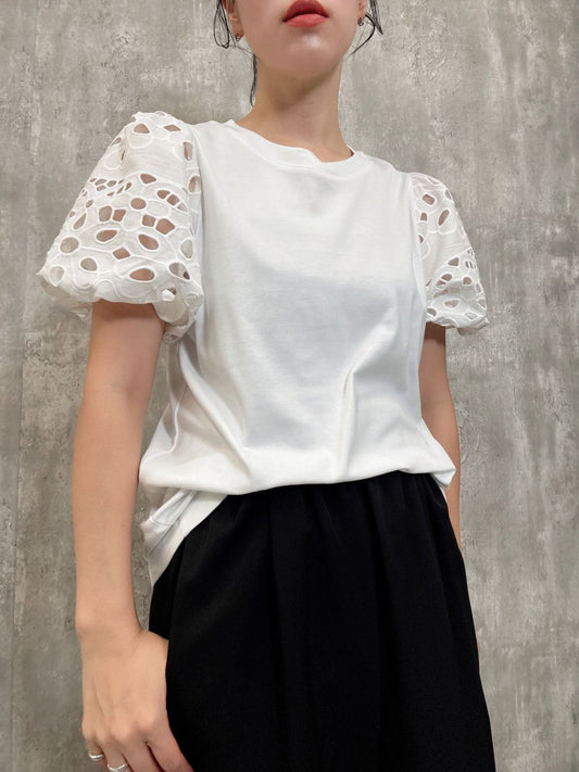 cut work puff sleeve
