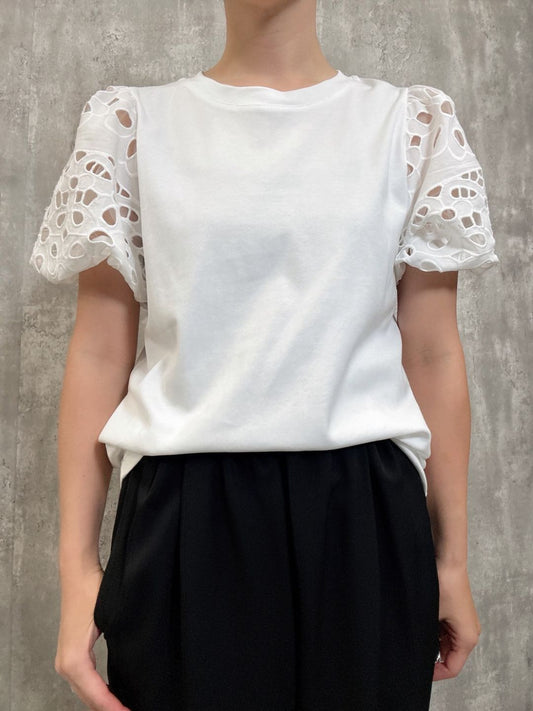 cut work puff sleeve