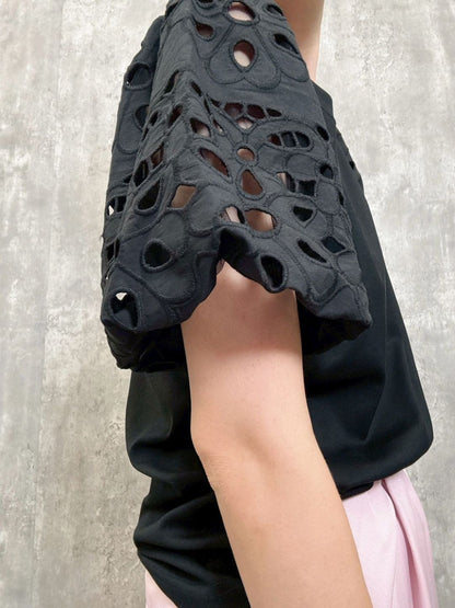 cut work puff sleeve