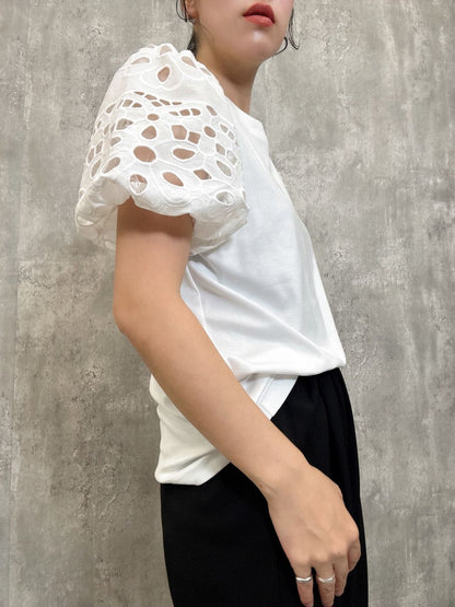 cut work puff sleeve
