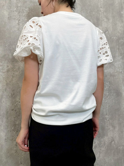 cut work puff sleeve