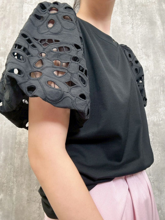 cut work puff sleeve