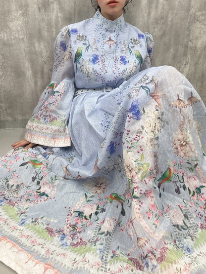 classical　bird　flower　one-piece