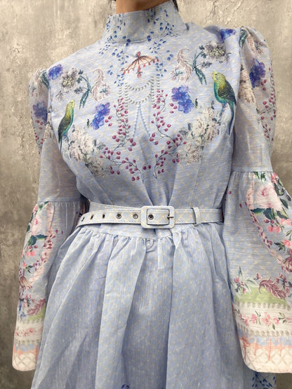 classical　bird　flower　one-piece