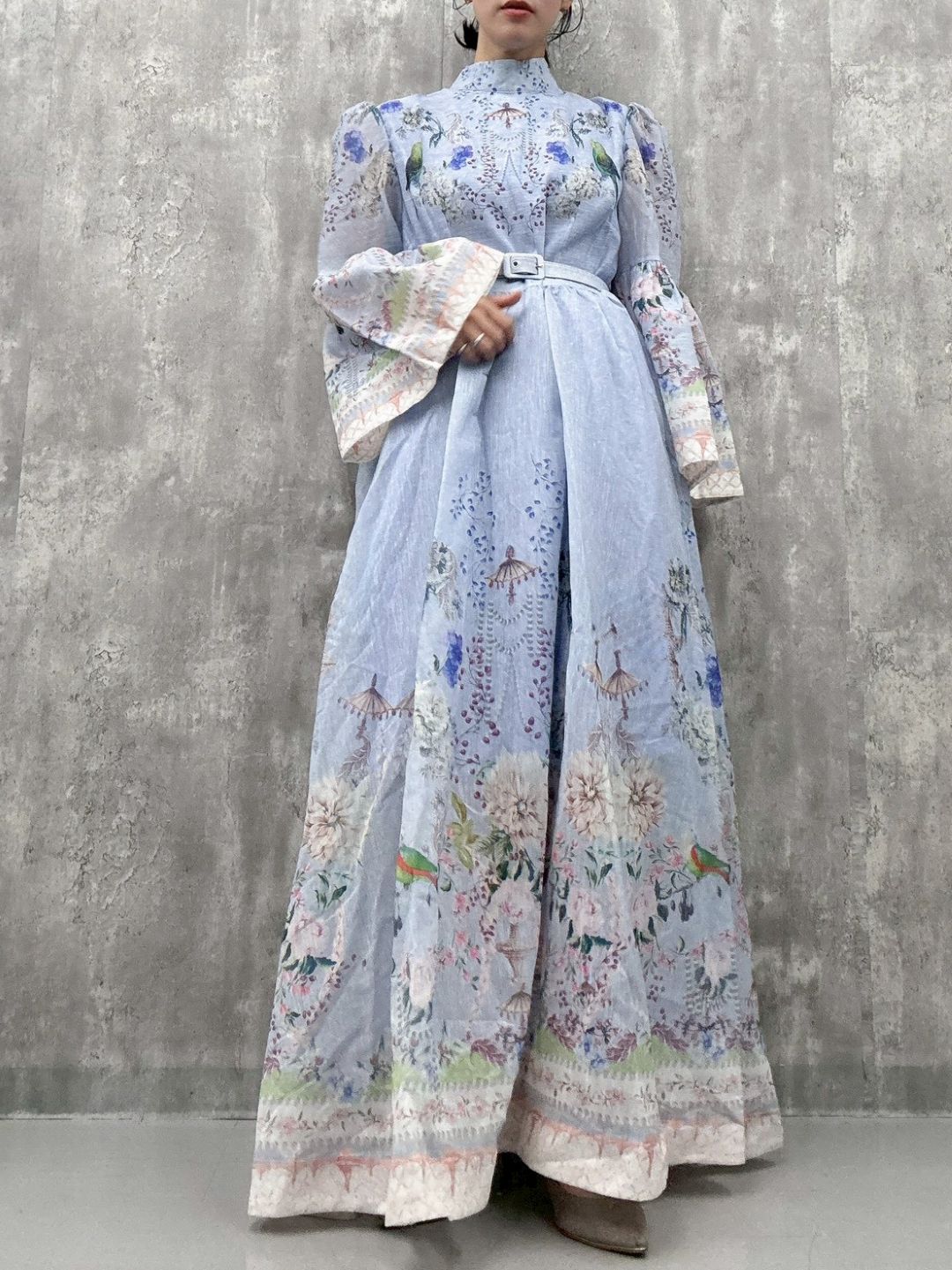 classical　bird　flower　one-piece