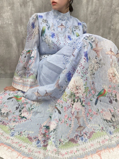 classical　bird　flower　one-piece
