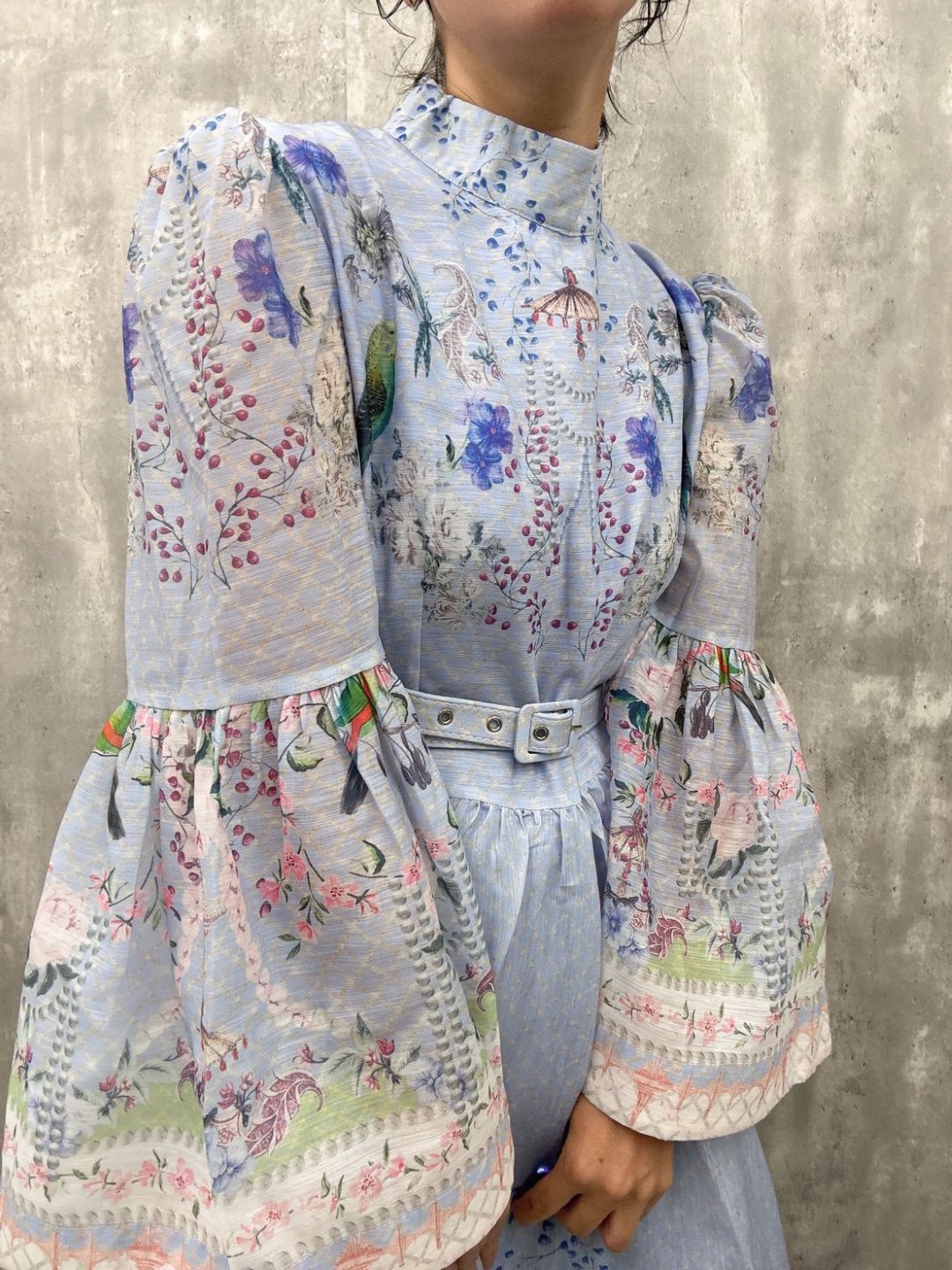 classical　bird　flower　one-piece