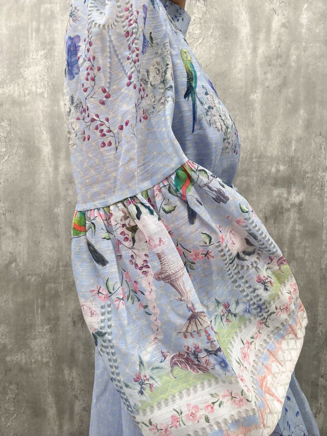 classical　bird　flower　one-piece