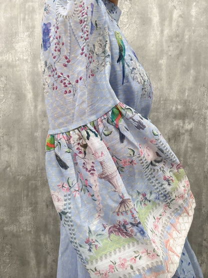 classical　bird　flower　one-piece