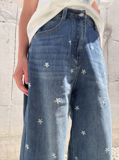 flower wide denim