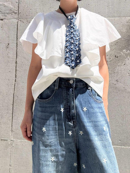 flower wide denim