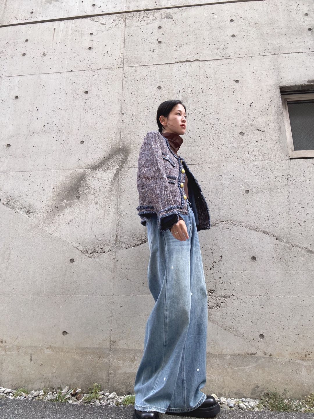 Heart Embroidered Wide Jeans