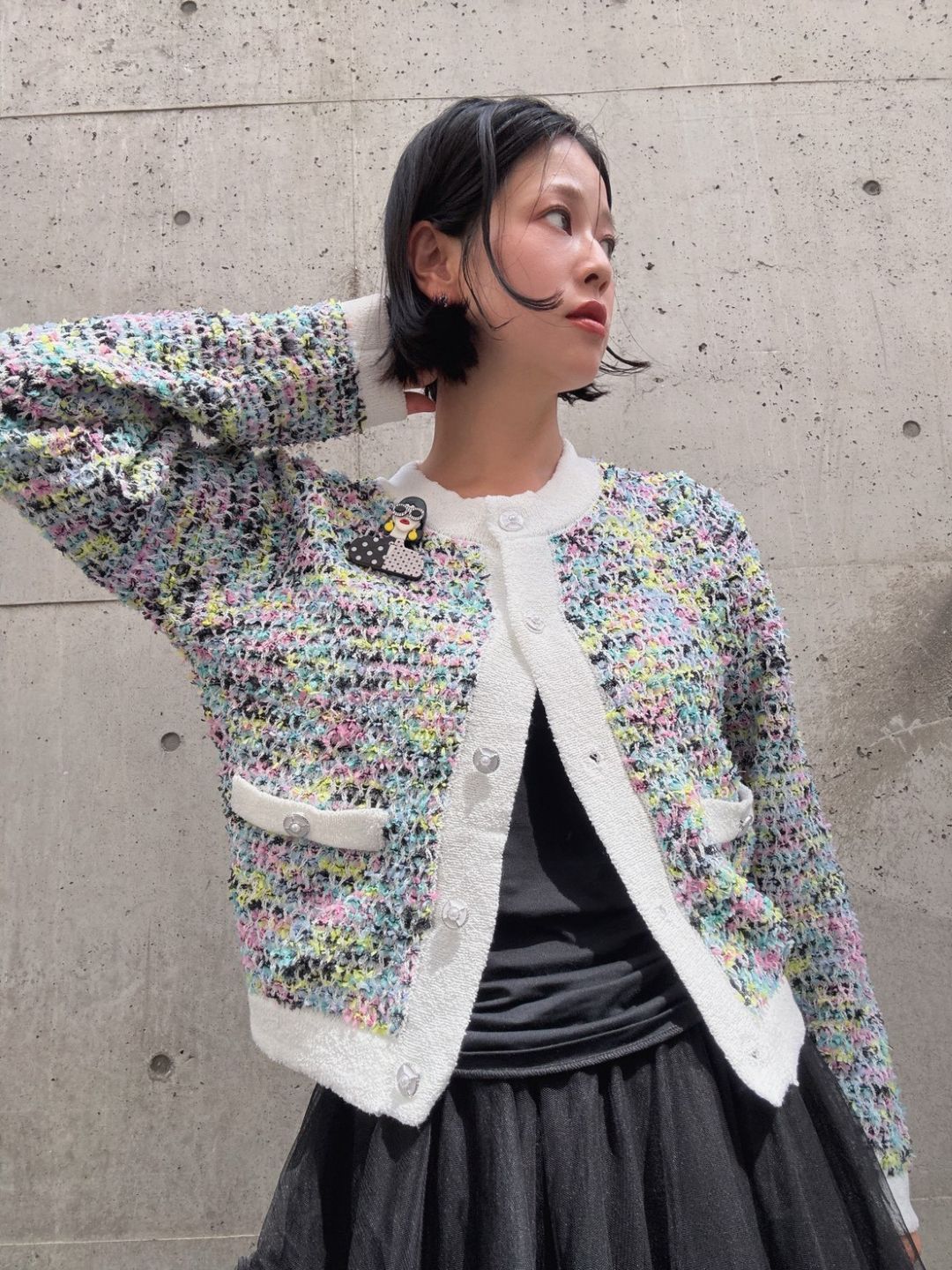 mix tweed knit cardigan