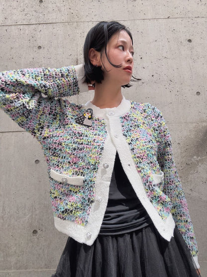 mix tweed knit cardigan