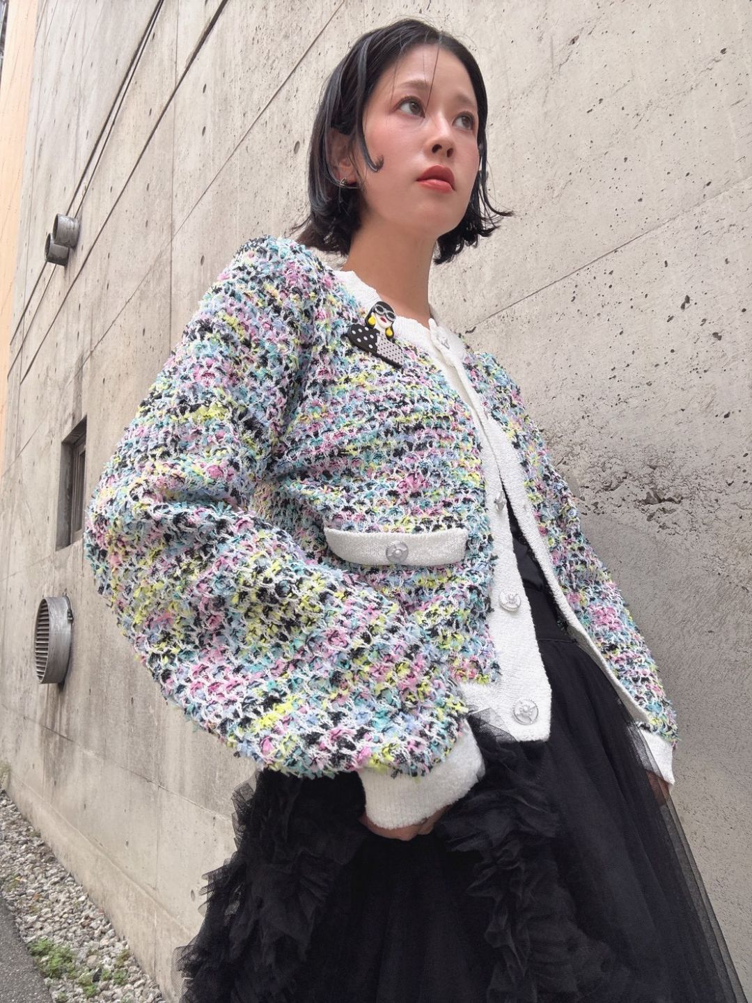 mix tweed knit cardigan