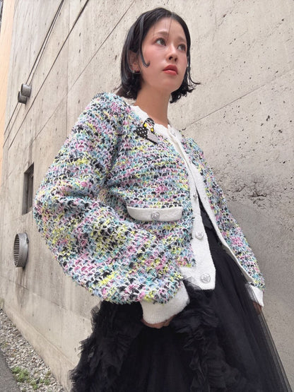 mix tweed knit cardigan