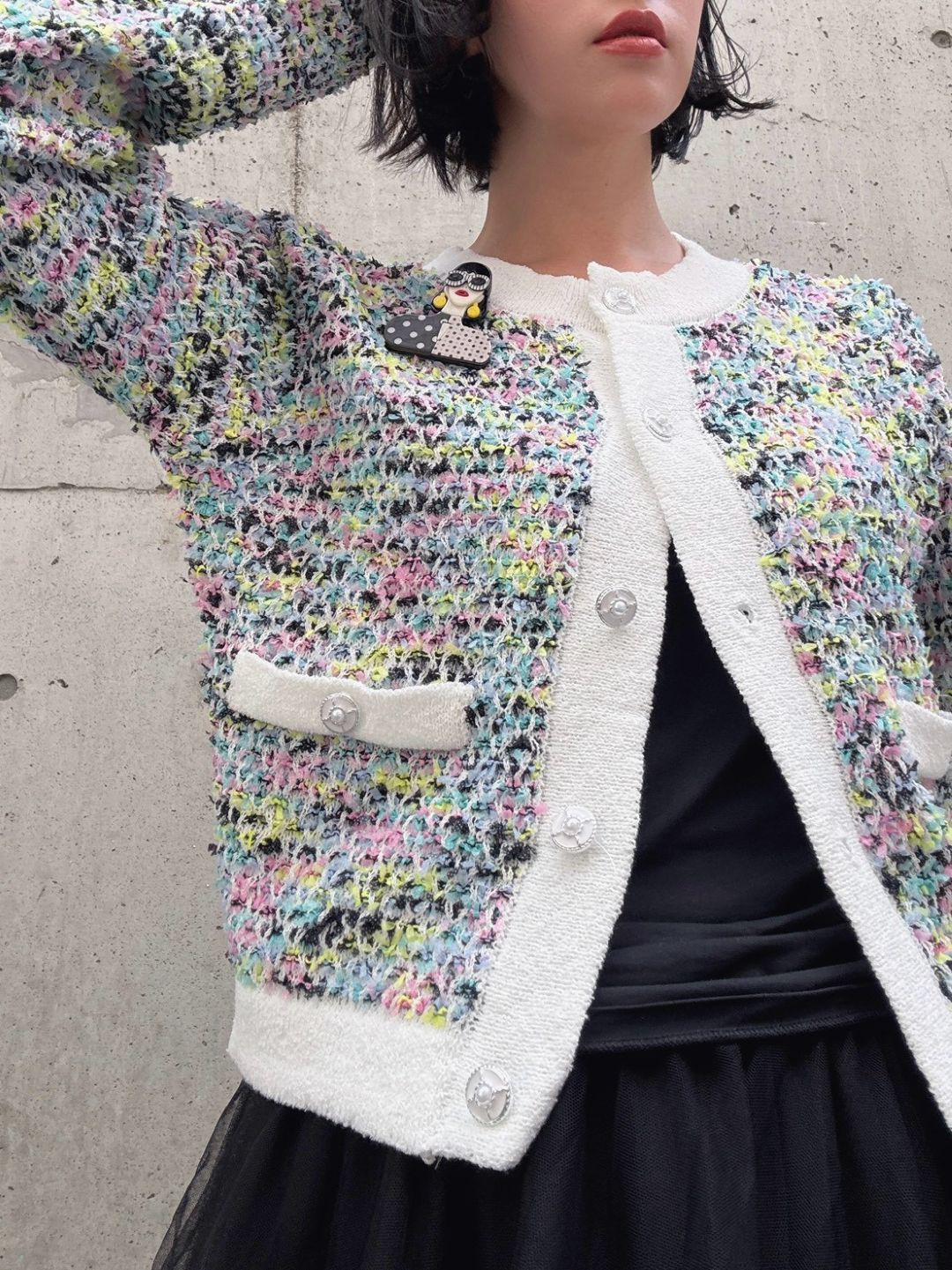 mix tweed knit cardigan
