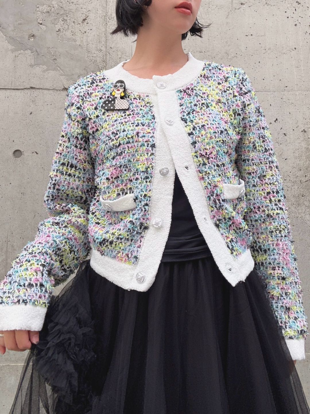 mix tweed knit cardigan