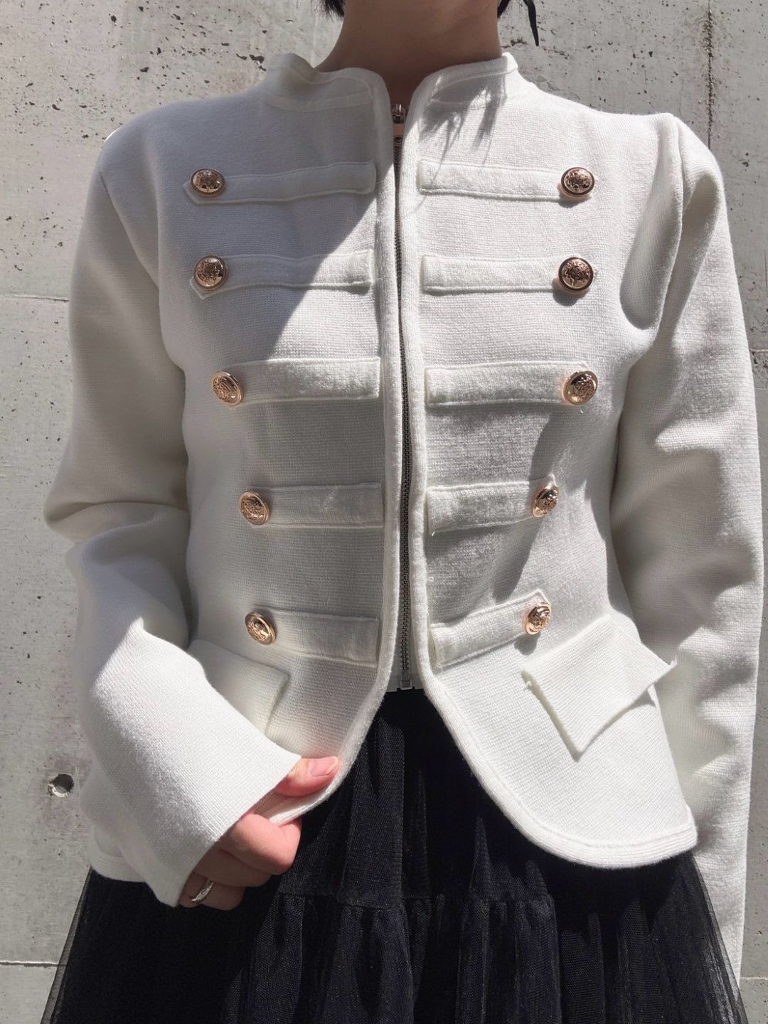gold button knit jacket