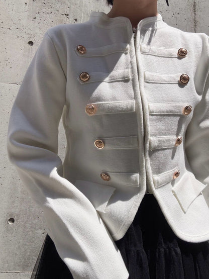 gold button knit jacket