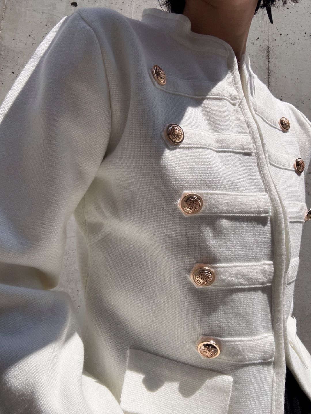 gold button knit jacket