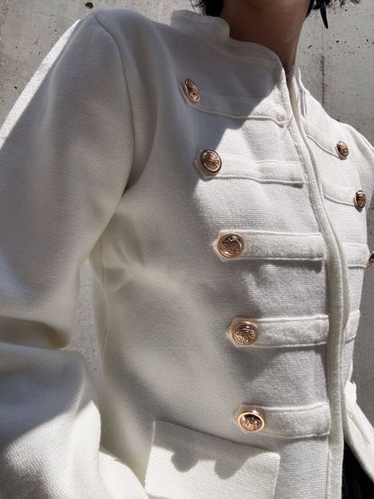 gold button knit jacket