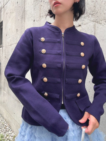 gold button knit jacket