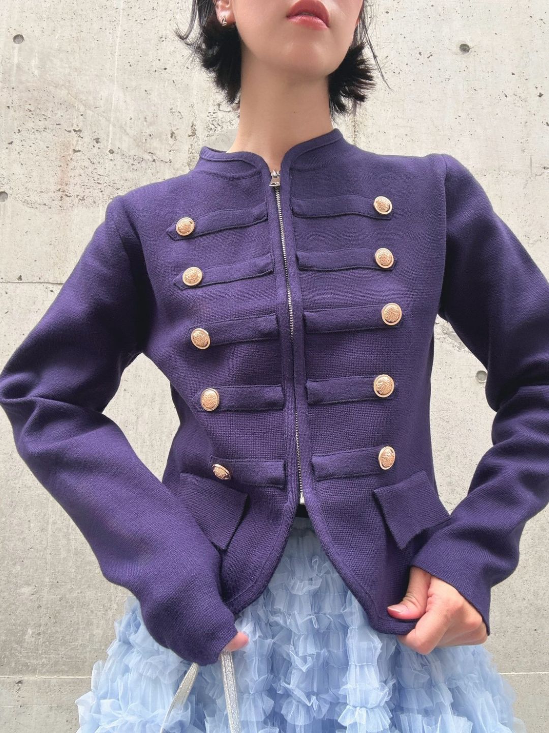 gold button knit jacket