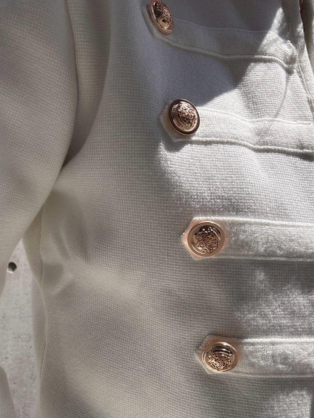 gold button knit jacket