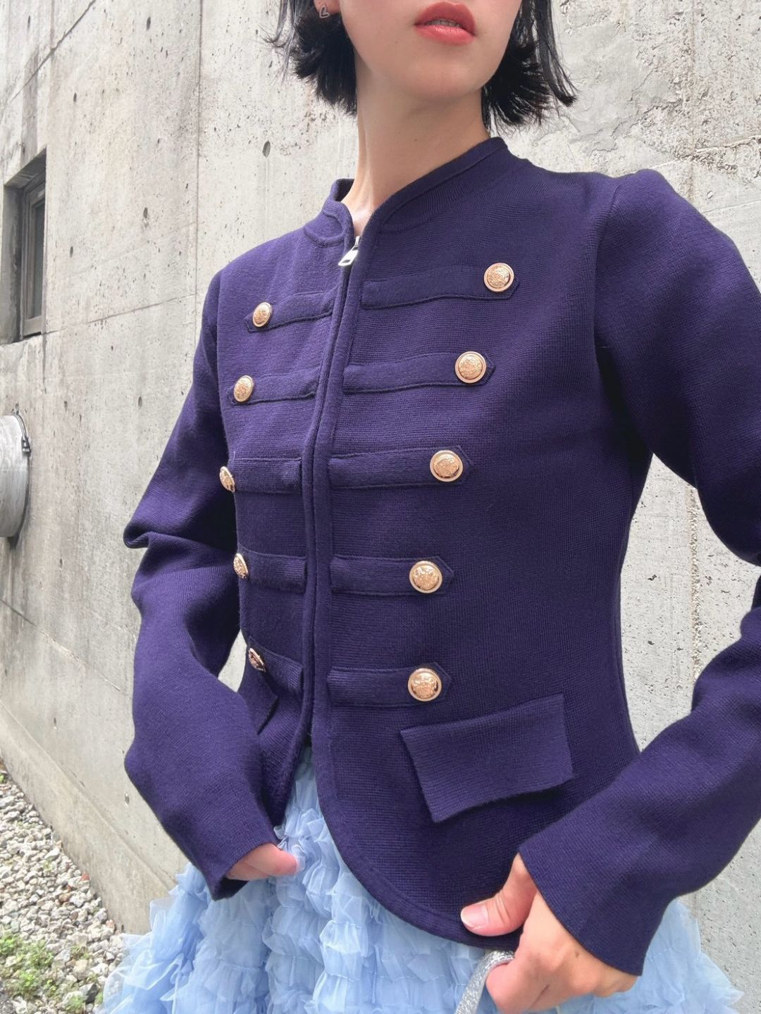 gold button knit jacket