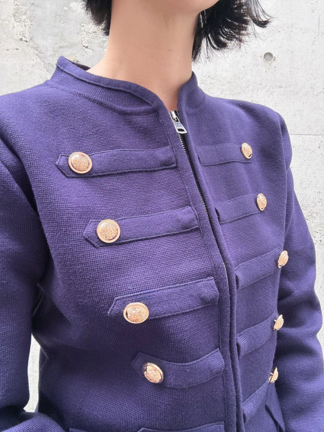 gold button knit jacket