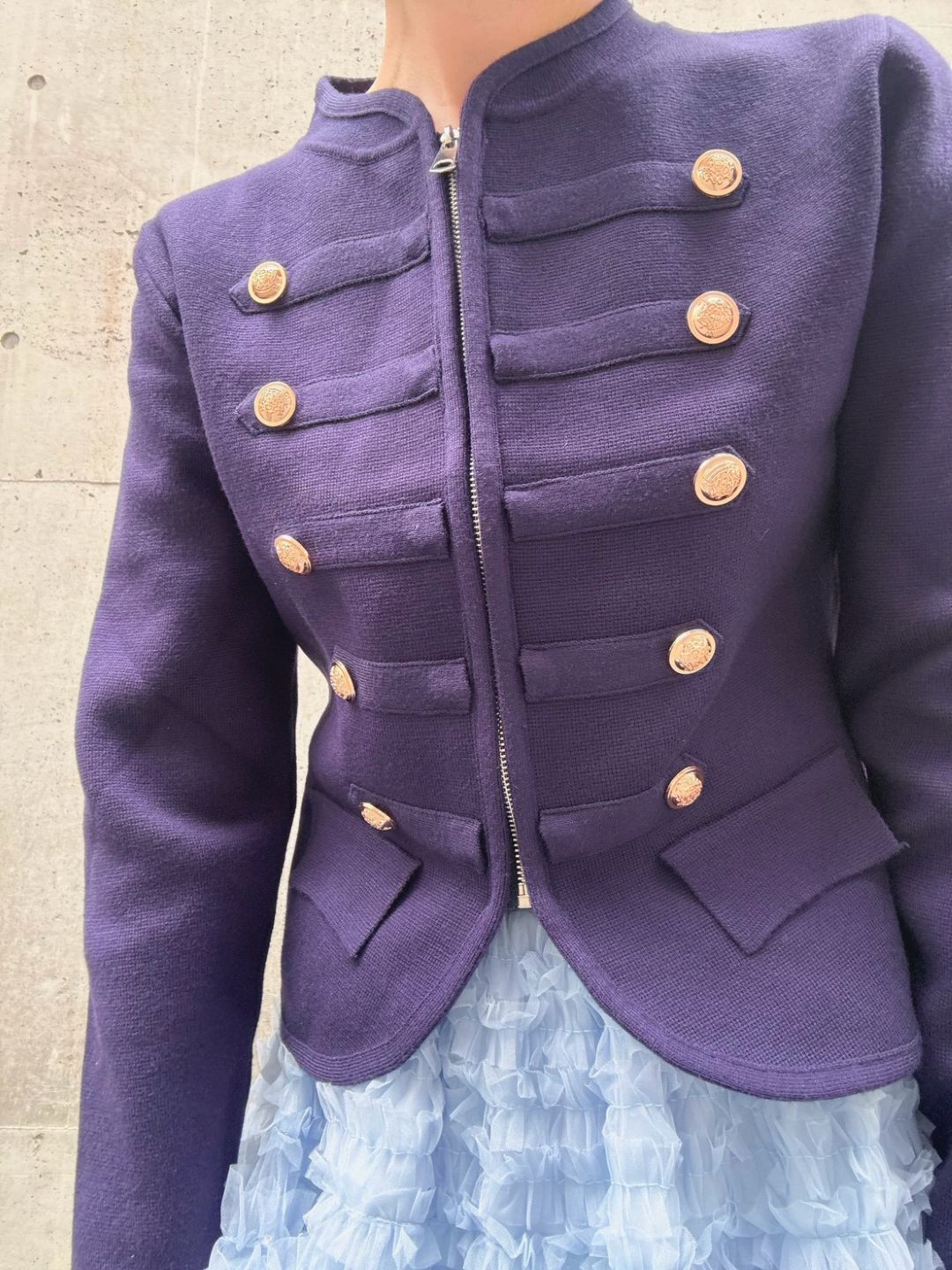 gold button knit jacket