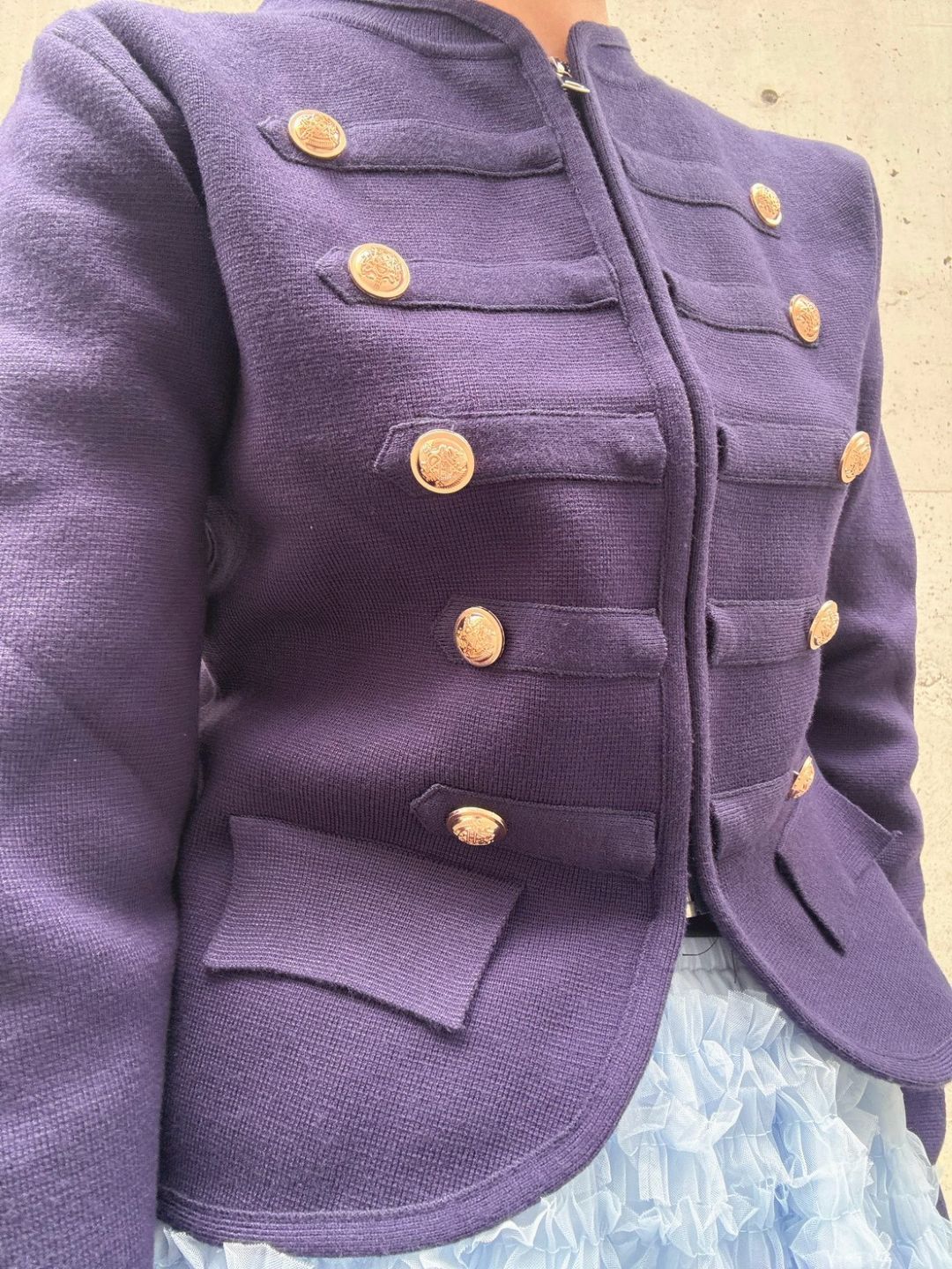 gold button knit jacket