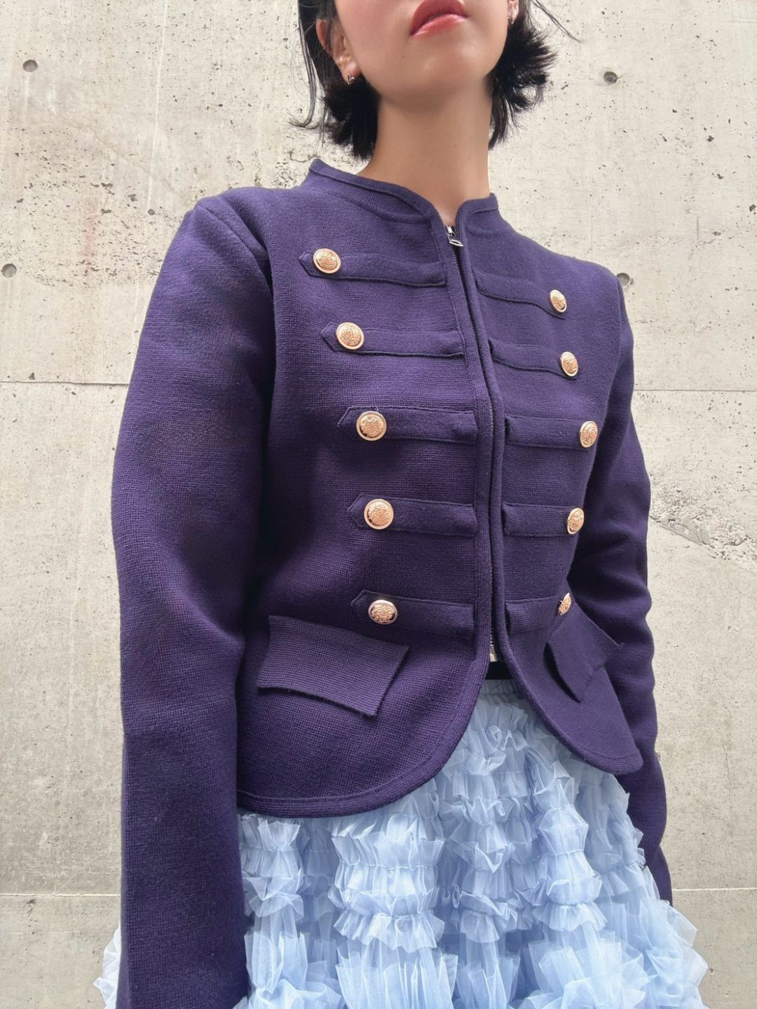 gold button knit jacket