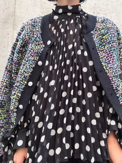 dot gather pleats blouse