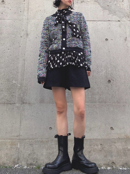 dot gather pleats blouse