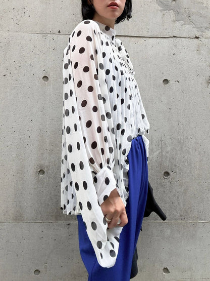 dot gather pleats blouse