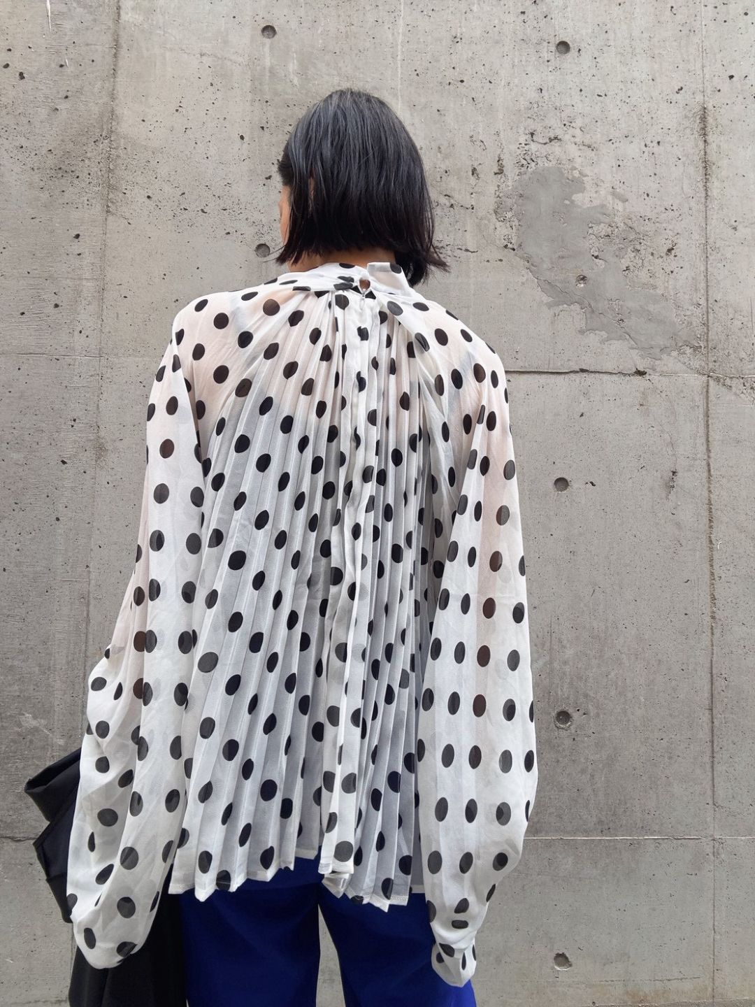 dot gather pleats blouse