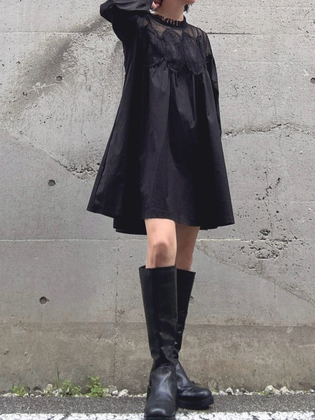 meshlace flaregather one-piece