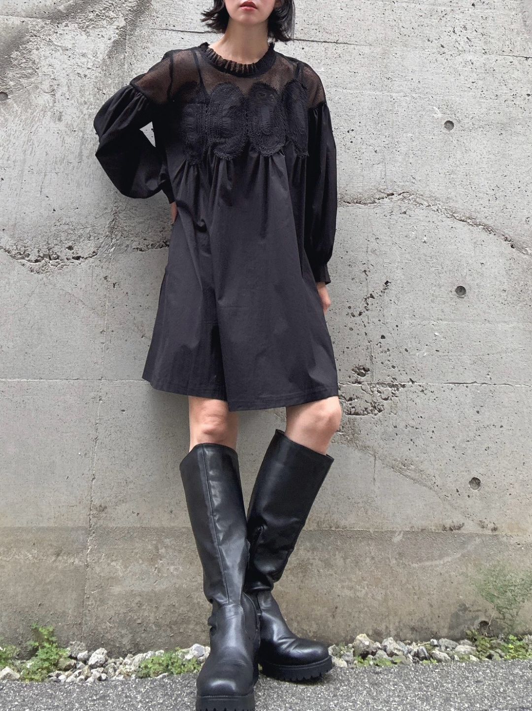 meshlace flaregather one-piece